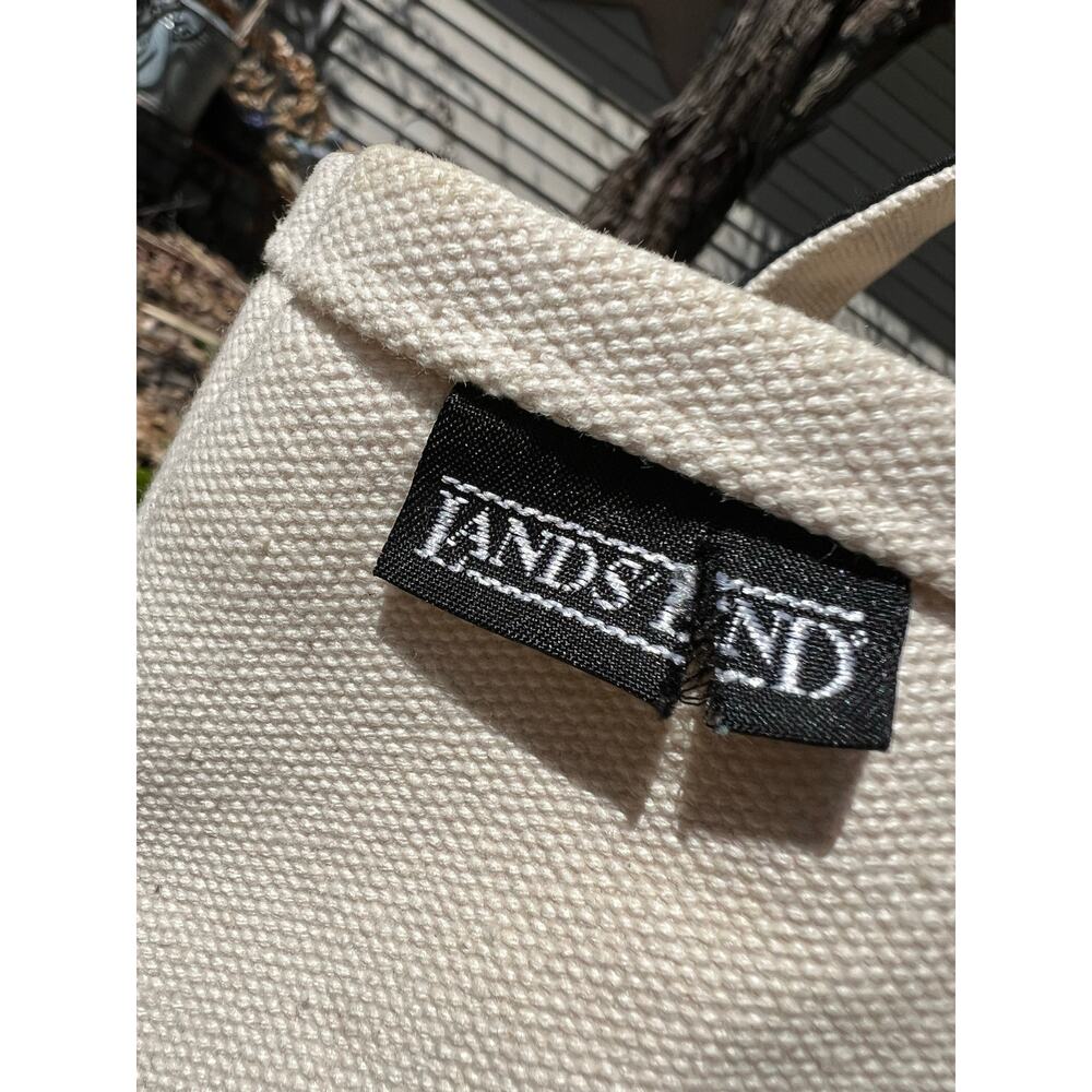 Lands End Small Canvas Tote Bag Cream Navy Double Handle Purse Lunch Boat Swim - Picture 2 of 9